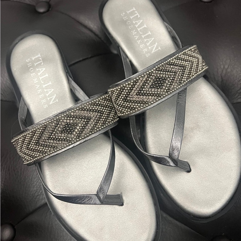 Italian Shoemakers Silver Beaded Slide Sandals